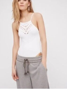 NWT Intimately Free People White Lace-Inset High-Neck Bodysuit